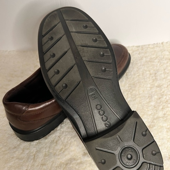 Mens Ecco brown leather slip on loafers casual dress shoe size 43 - Picture 4 of 7